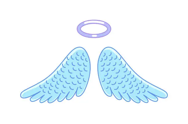 Vector illustration of Cartoon winged angel holy sign isolated on white