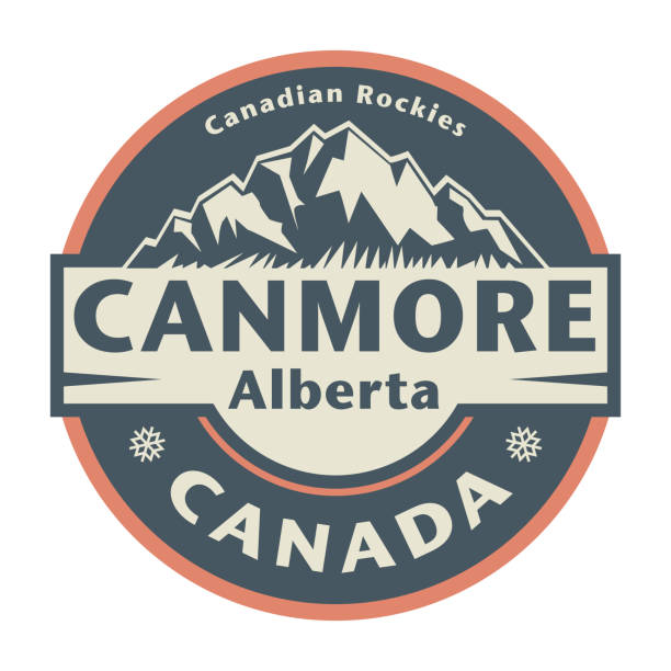 illustrations, cliparts, dessins animés et icônes de timbre ou emblème abstrait avec le nom de canmore, alberta, canada - bow valley