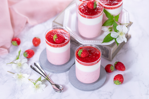 Homemade strawberry mousse in a glass