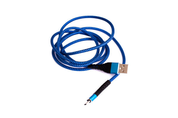 istock Blue wire to connect the device isolated on white background 1309908823