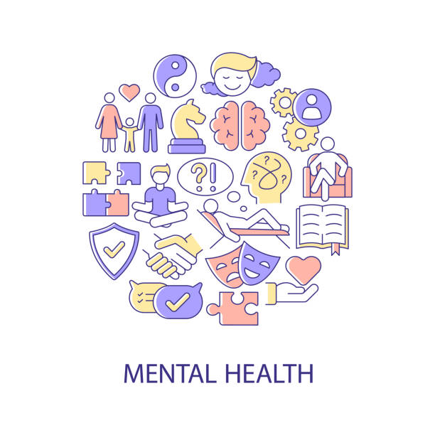 illustrations, cliparts, dessins animés et icônes de disposition abstraite de concept de couleur de santé mentale avec le titre - mental health