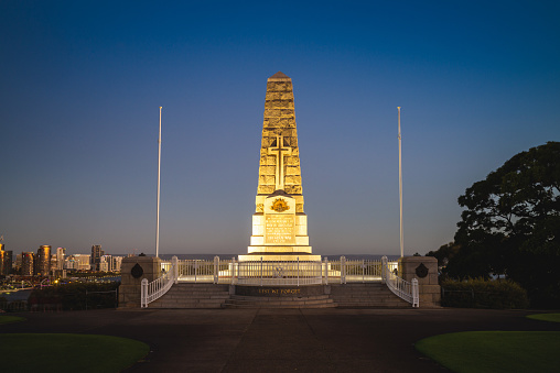 January 16, 2019: The State War Memorial Cenotaph at kings park in perth, australia, unveiled in the year of the Centenary of Western Australia, 24 November 1929, by the Governor Sir William Campion