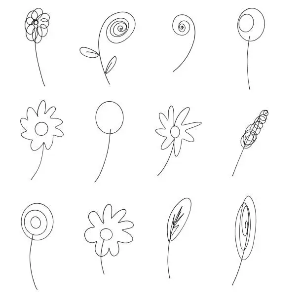 Vector illustration of Flowers and Leaves Doodle Illustration Icon Collection in Vector Format