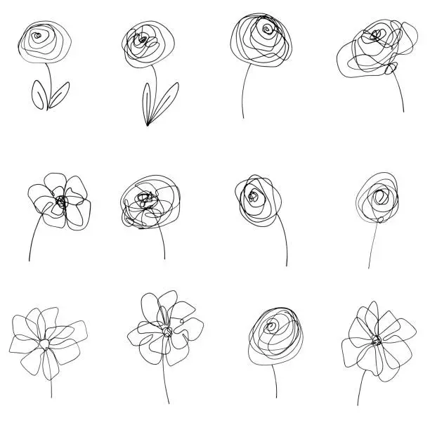 Vector illustration of Flowers and Leaves Doodle Illustration Icon Collection in Vector Format