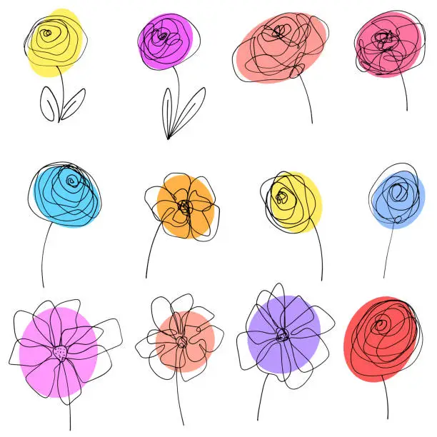 Vector illustration of Flowers and Leaves Doodle Illustration Icon Collection in Vector Format