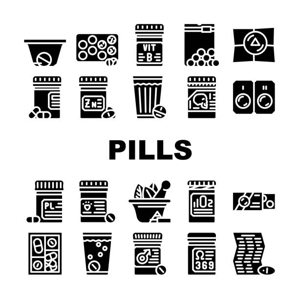 illustrations, cliparts, dessins animés et icônes de pills medicaments collection icônes ensemble vector illustration - glister