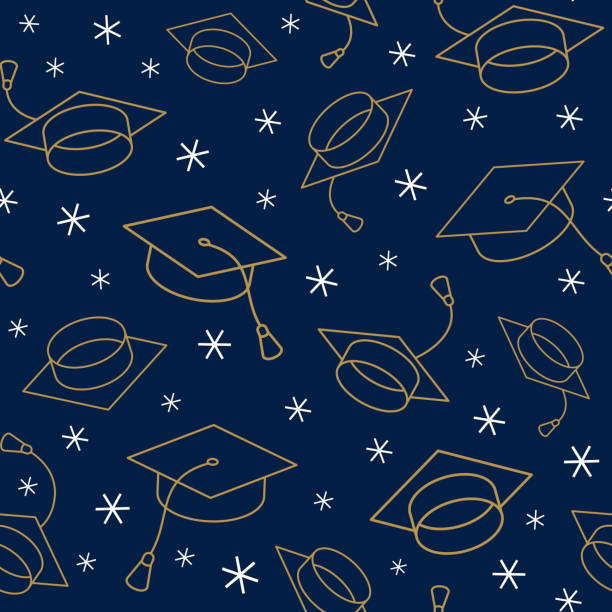 ilustrações de stock, clip art, desenhos animados e ícones de graduation cap seamless pattern. - graduation