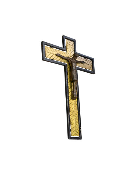istock Jesus Christ crucifixion. Cross isolated on white background 1309924984
