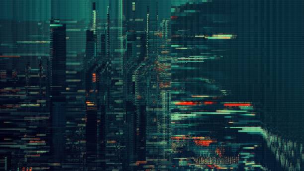 Green Red HUD Cyber Glitch Banner Background with Crypto Currency and NFT Encoding Concept