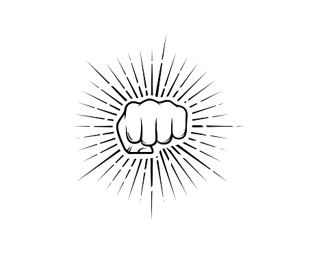 Punch fist with sunburst vector illustration