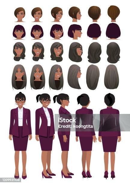 African American Business Woman Cartoon Character In Grape Purple Color Suit And Different Hairstyle For Animation Design Vector Collection Stock Illustration - Download Image Now - iStock African American Business Woman Cartoon Character In Grape Purple Color Suit And Different Hairstyle For Animation Design Vector Collection Stock Illustration - Download Image Now - iStock