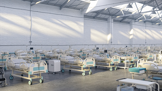 Temporary Hospital In Warehouse For Pandemic