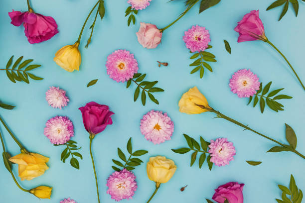 istock Creative flat lay composition with flowers, leaves and petals. 1309935663