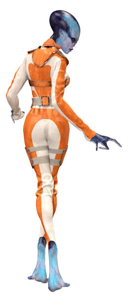 istock 3D illustration blue female alien on white 1309936317