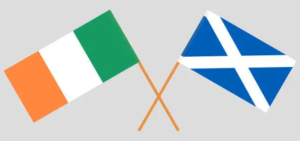 Vector illustration of Crossed flags of Ireland and Scotland. Official colors. Correct proportion