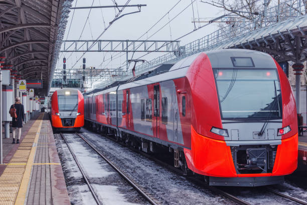 istock Highspeed trains by the station platform at winter day. 1309938119