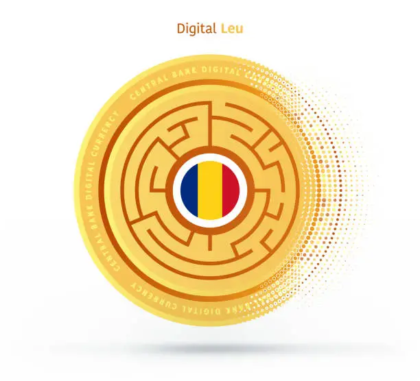 Vector illustration of Romanian Leu Digital Currency Icon Design