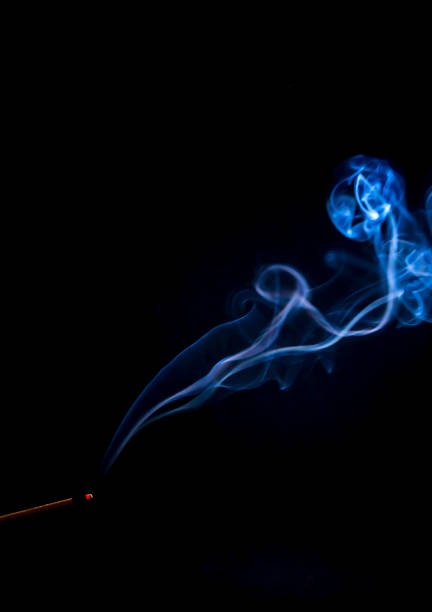 istock Incense stick fuming on black background 1309946633