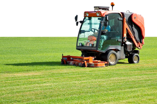 istock Ride on lawn mower cutting fresh grass - Image with copy space 1309948271