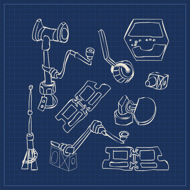 mars rover części szkic - space doodles blueprint - mars rover mission stock illustrations