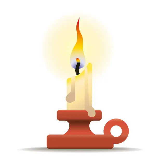 Vector illustration of Single Melting Wax Candle Burning