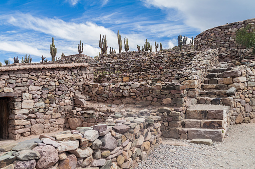 Ruinas de la fortificación precolombina Pucara cerca de la aldea tilcara en el valle de Quebrada de Humahuaca, Argentina photo