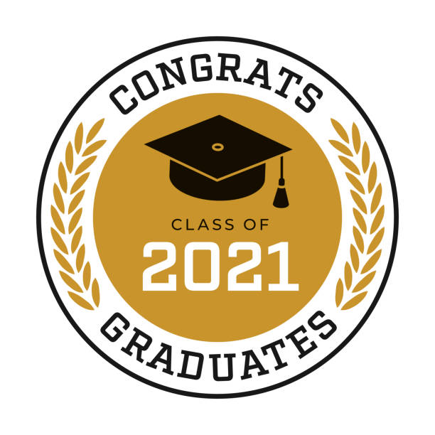 ilustrações de stock, clip art, desenhos animados e ícones de class of 2021, congrats graduates label. - cartão de felicitação