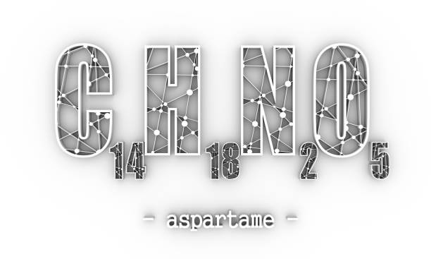 Formula of aspartame. Concept of medicine and pharmacy Hand with pen drawing the chemical formula of aspartame. Connected lines with dots. 3D rendering chemical formula for aspartame stock pictures, royalty-free photos & images