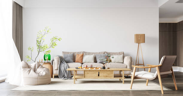 istock Interior Living Room Wall Mockup 1309955478