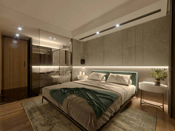 istock 3d render of luxury hotel suite room, bedroom 1309956867
