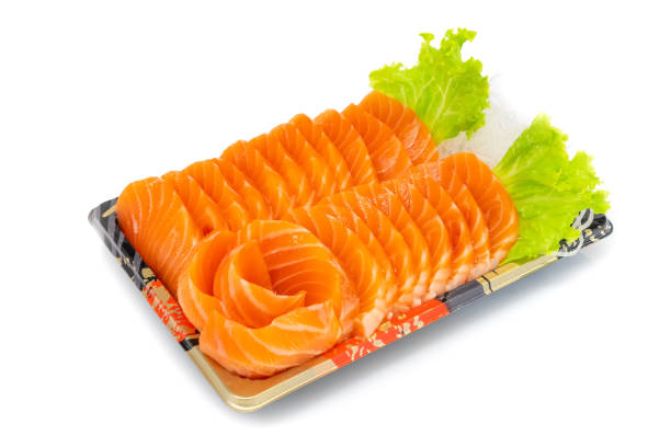 istock Salmon Sashimi in disposable plastic tray 1309959329