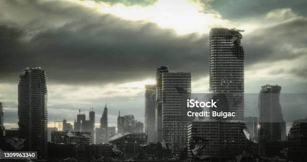 Post Apocalyptic Urban Landscape Stock Photo - Download Image Now - City, Apocalypse, Demolished