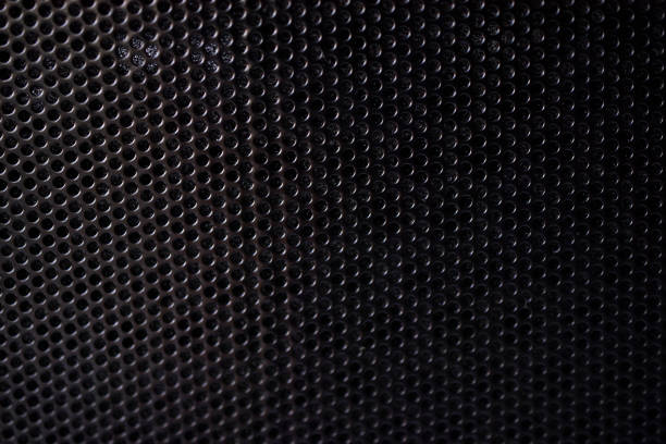 istock Black background made of iron grating with small round holes 1309963476
