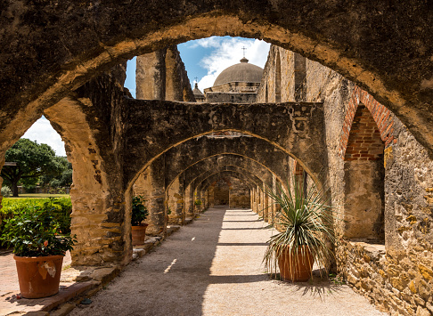 Arches covered walk way at the San Jose Mission in San Antonio TX, USA