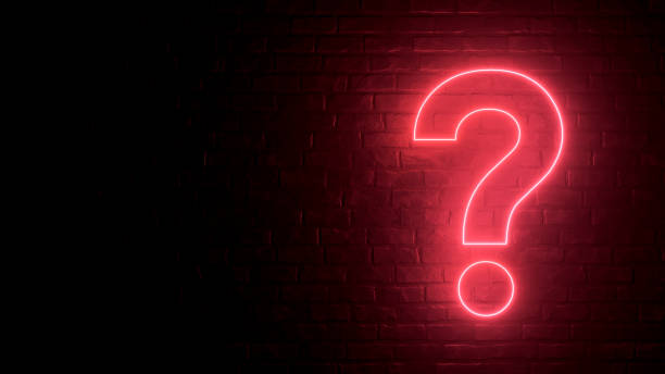 Question Mark Neon Lightning on Brick Wall 3d rendering of Question Mark Neon Lightning on Brick Wall. frequently asked questions stock pictures, royalty-free photos & images
