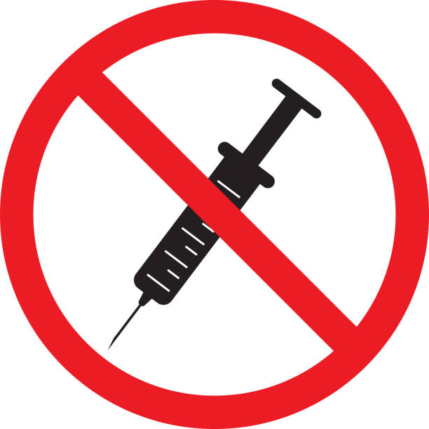 No needles warning sign. No needles warning sign. It indicates to prevent injury from sharp objects. Medical wastage symbols. stop narcotics stock illustrations