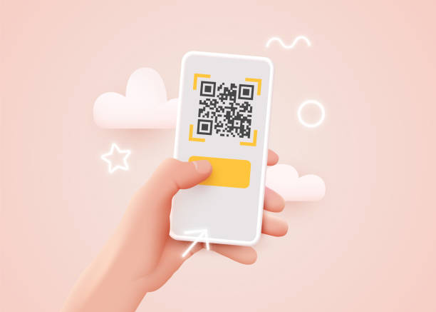 illustrations, cliparts, dessins animés et icônes de numérisation du code qr avec téléphone intelligent mobile. qr paiement de code, portefeuille e , concept de technologie sans n encaisse. - coding qr code two dimensional shape bar code