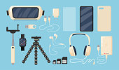Set of graphic phone accessories flat vector illustration