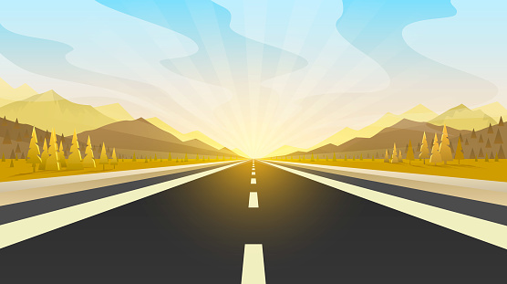 Road Trip infinity, Landscape travel, Pave the Route, location information. Vector