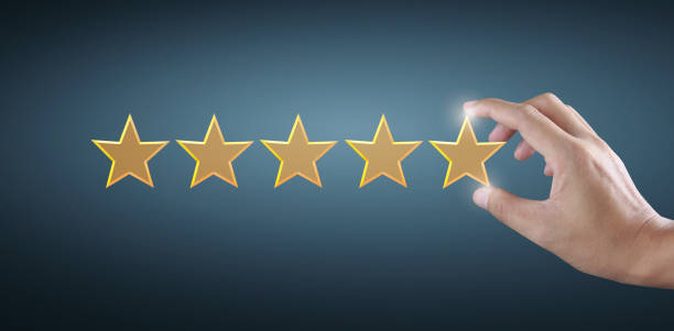 istock Hand of touching rise on increasing five stars. Increase rating evaluation classification concept 1309976779