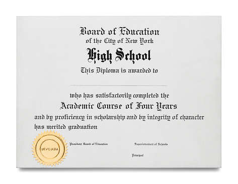 High School Diploma Certificate of Graduation Cut Out.