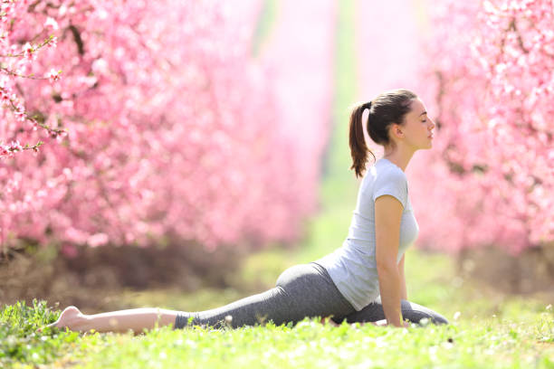 istock Profile of a yogi doing yoga exercise in a field 1309978272