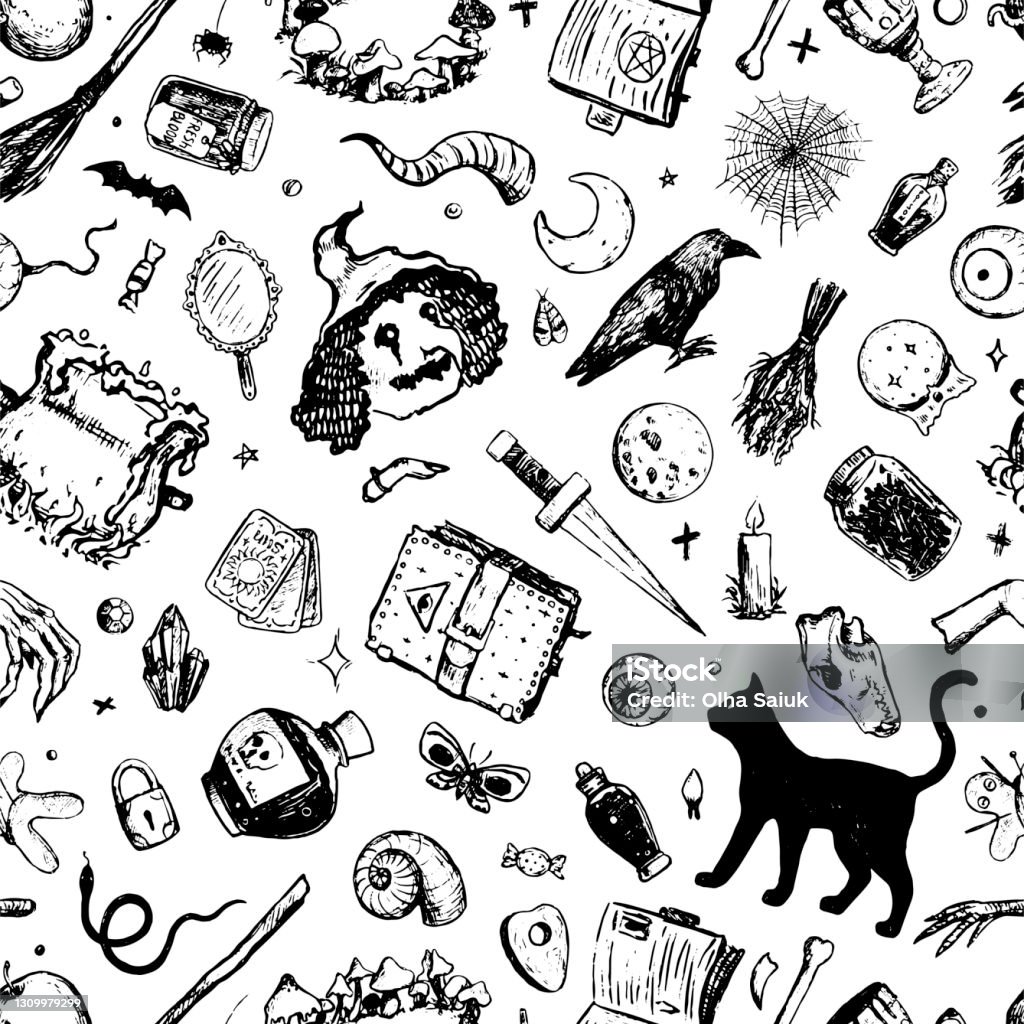 Ilustración de Magia Negra Vudú Adivinación Atributos De Brujería Patrón Sin Costuras Vectorial Dibujado A Mano Adorno Vintage Diseño De Halloween Para Fondo Fondo De Pantalla Impresión Envoltura Textil Tela Decoración Tarjeta Ilustración de Magia Negra Vudú Adivinación Atributos De Brujería Patrón Sin Costuras Vectorial Dibujado A Mano Adorno Vintage Diseño De Halloween Para Fondo Fondo De Pantalla Impresión Envoltura Textil Tela Decoración Tarjeta