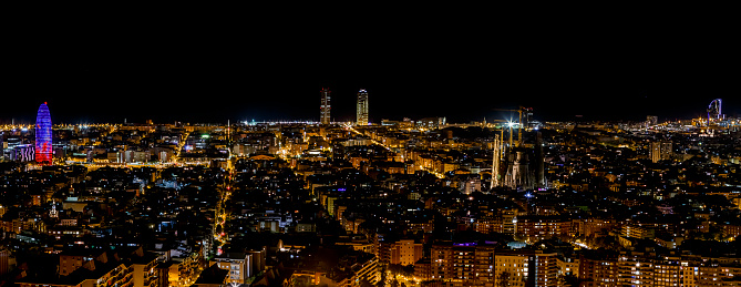 Panoramic night view of Barcelona