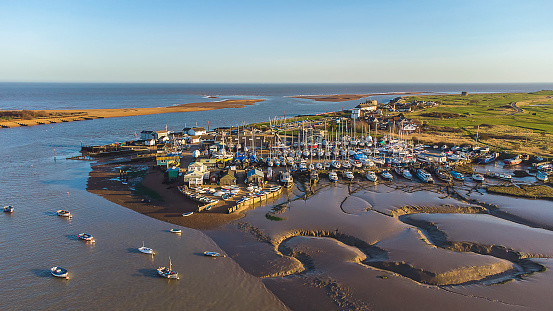 An aerial view of the marina at Felixstowe Ferry in Suffolk, UK