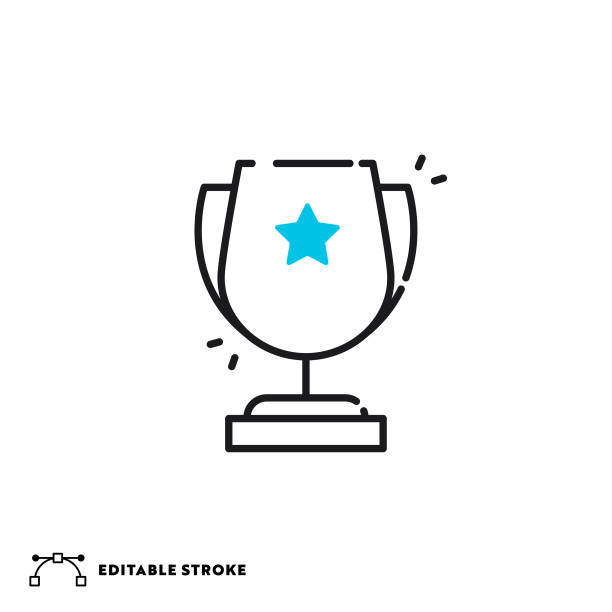 Award Cup Flat Lineal Icon with Editable Stroke Award Cup Flat Line Color Icon with Editable Stroke entrepreneur drawings stock illustrations