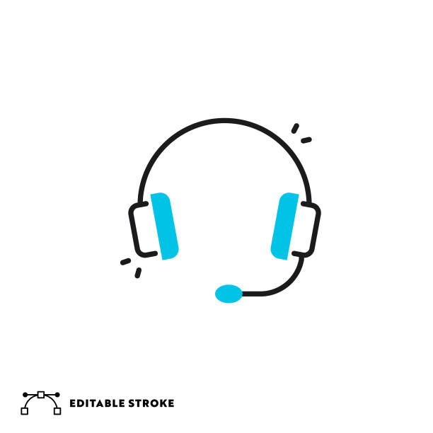 zestaw słuchawkowy flat lineal icon z edytowalnym obrysem - headset receptionist support telephone stock illustrations