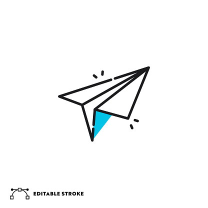 Paper Air Plane Flat Line Color Icon with Editable Stroke