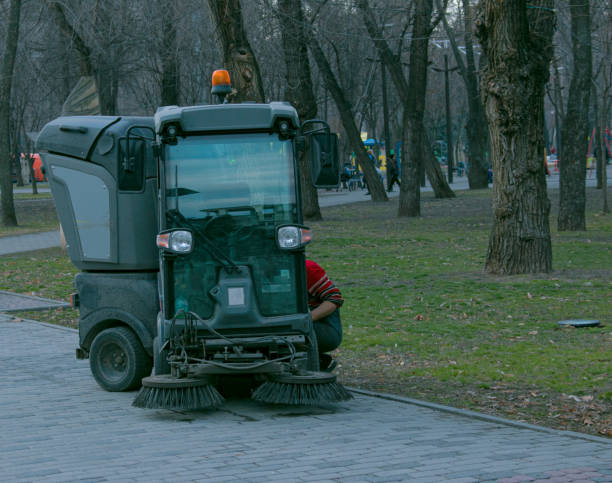 istock Close-up sweeper machine cleaning. Concept clean streets from debris. Selective focus. 1309985436