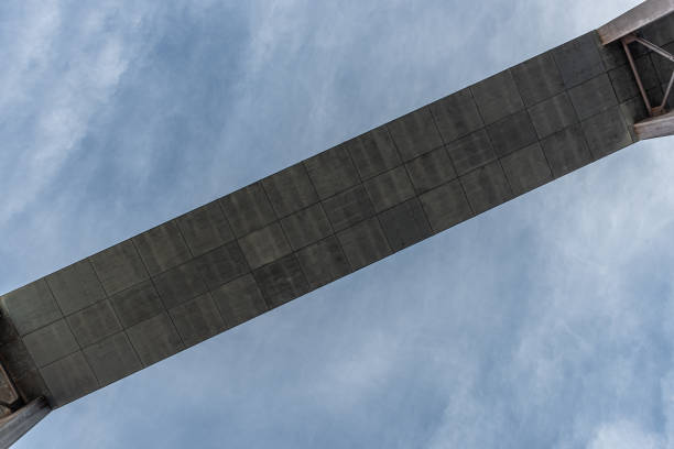 istock Underside of a concrete walking bridge between buildings.. 1309987182